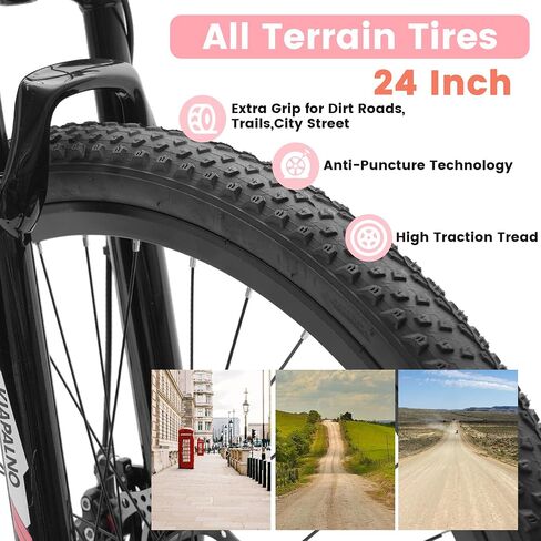 24 26 Inch Women Girls Mountain Bike, Disc/V Brakes 21 Speeds Women Bike, Sturdy Steel Frame and Suspension Fork, Stylish Adult and Teens Bicycle for Urban Trail Snow Commuter in Kuwait
