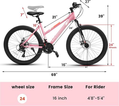24 26 Inch Women Girls Mountain Bike, Disc/V Brakes 21 Speeds Women Bike, Sturdy Steel Frame and Suspension Fork, Stylish Adult and Teens Bicycle for Urban Trail Snow Commuter in Kuwait