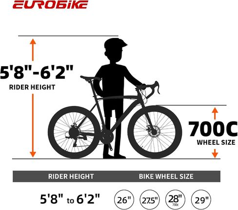 دراجة الطريق EUROBIKE، دراجة ذات 21 سرعة مع فرامل قرصية، عجلات 700C للرجال والنساء، إطار 49 سم/54 سم للكبار لركوب الدراجات in Kuwait