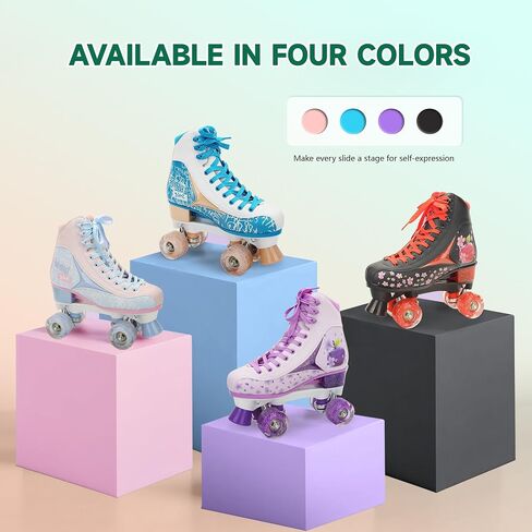 LKD Adjustable Roller Skates for Kids & Teens (Ages 6-18) – Comfortable Quad Skates with Half-Size Dial, Plush Velvet Lining, Anti-Blister Design – Trendy Two-Tone Colors in Saudi Arabia