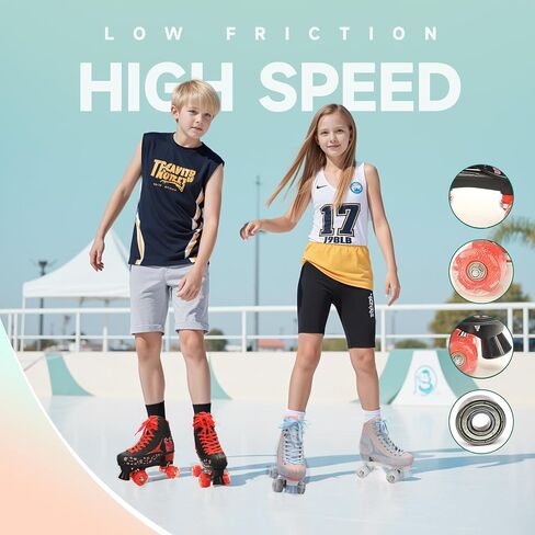 LKD Adjustable Roller Skates for Kids & Teens (Ages 6-18) – Comfortable Quad Skates with Half-Size Dial, Plush Velvet Lining, Anti-Blister Design – Trendy Two-Tone Colors in Saudi Arabia