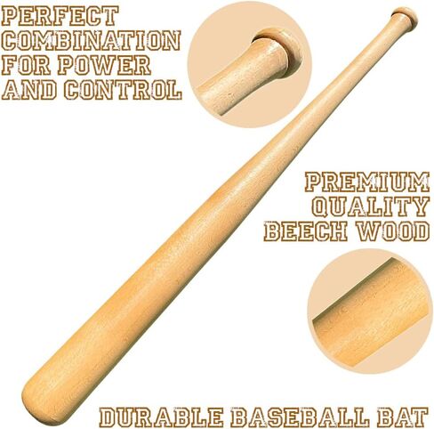 Genuine Solid Beech Wood Baseball Bat - 27" 29" 31" Tball Bat, Weight Training, Pickup Games - Classic and Timeless Design in Saudi Arabia