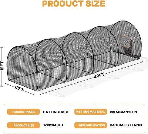 MR 40FT Batting Cage Baseball Softball w/Sock Pocket, Hitting Cage Net and Frame Backyard Baseball Softball Training Equipment, Freestanding Portable in Saudi Arabia