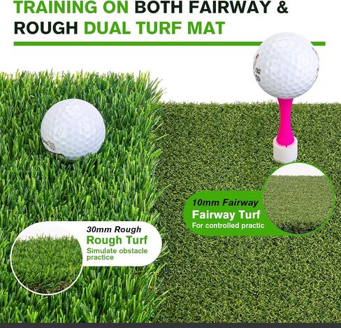 Golf Hitting Mat, Golf Mats Practice Outdoor Indoor for Swing Path Feedback Detection Batting, 16"x12" Artificial Dual Turf Golf Mat with Tees for Training, Driving, Chipping in Kuwait