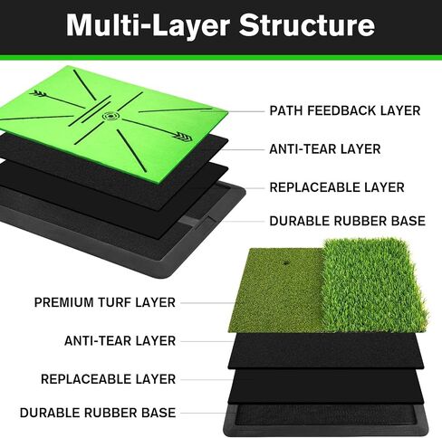 Golf Hitting Mat, Golf Mats Practice Outdoor Indoor for Swing Path Feedback Detection Batting, 16"x12" Artificial Dual Turf Golf Mat with Tees for Training, Driving, Chipping in Kuwait