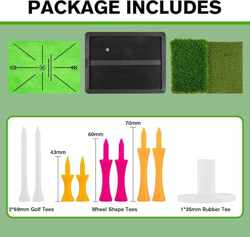 Golf Hitting Mat, Golf Mats Practice Outdoor Indoor for Swing Path Feedback Detection Batting, 16"x12" Artificial Dual Turf Golf Mat with Tees for Training, Driving, Chipping in Kuwait