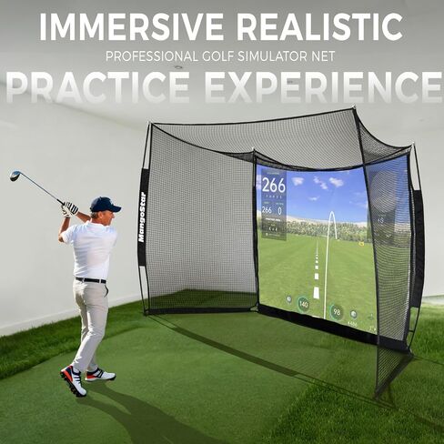 MangoStar Golf Net, 11x8ft Golf Simulators Hitting Net with High-Density Impact Screen and Target Cloth, Heavy Duty Practice Cage for Swing Driving, Home Backyard Garage Indoor Outdoor Use in Kuwait