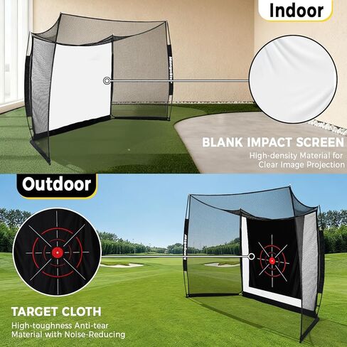 MangoStar Golf Net, 11x8ft Golf Simulators Hitting Net with High-Density Impact Screen and Target Cloth, Heavy Duty Practice Cage for Swing Driving, Home Backyard Garage Indoor Outdoor Use in Kuwait