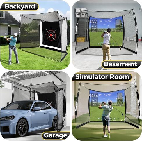 MangoStar Golf Net, 11x8ft Golf Simulators Hitting Net with High-Density Impact Screen and Target Cloth, Heavy Duty Practice Cage for Swing Driving, Home Backyard Garage Indoor Outdoor Use in Kuwait