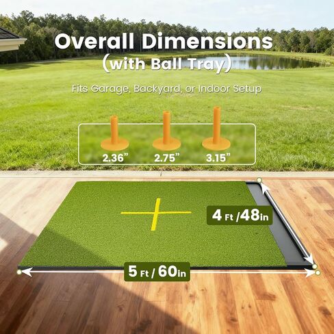 Golf Hitting Mat with Ball Tray, Stance Guide Cross-Line, 5x4ft & 6x4ft, 26mm & 31mm Thickness Green Turf Practice Mats for Indoor Outdoor, for Men, Dad, Husband & Golf Lovers in Saudi Arabia