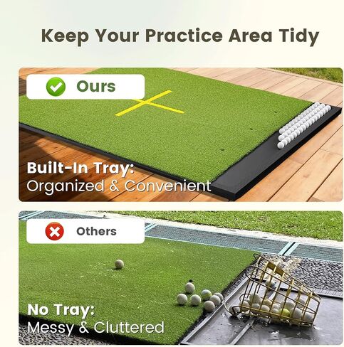 Golf Hitting Mat with Ball Tray, Stance Guide Cross-Line, 5x4ft & 6x4ft, 26mm & 31mm Thickness Green Turf Practice Mats for Indoor Outdoor, for Men, Dad, Husband & Golf Lovers in Saudi Arabia
