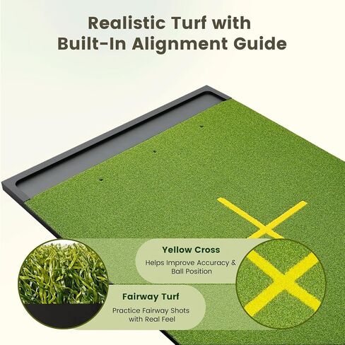 Golf Hitting Mat with Ball Tray, Stance Guide Cross-Line, 5x4ft & 6x4ft, 26mm & 31mm Thickness Green Turf Practice Mats for Indoor Outdoor, for Men, Dad, Husband & Golf Lovers in Saudi Arabia