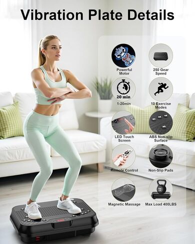 Shake Plate, Vibration Plate Exercise Machine for Lymphatic Drainage, 400 Lbs Capacity Whole Body Vibrating Plate Workout with Fitness Resistance Bands, Max Vibrating Frequency 250/Min for Weight Loss in Saudi Arabia
