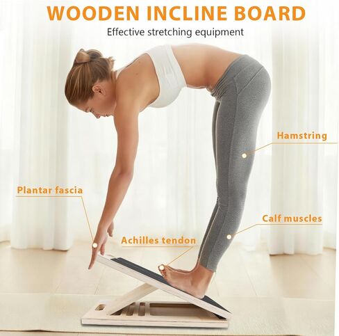 Slant Board for Calf Stretching, Adjustable Wooden Incline Board with Anti-Slip EVA Base, 300LB Capacity Portable Calf Stretcher for Physical Therapy, Squats, Ankle & Heel Support at Home/Gym in Saudi Arabia