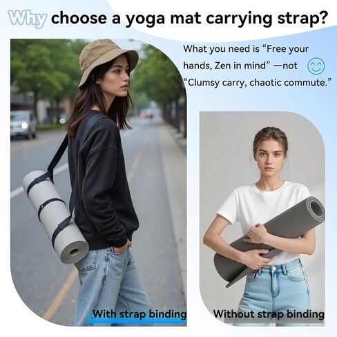 Adjustable Yoga Mat Strap Carrier, Thick Wide Yoga Mat Holder with Hook-and-loop fastener for yoga enthusiast, Travel Gym, Black Non-Slip Yoga Straps for Carrying Mats in Saudi Arabia