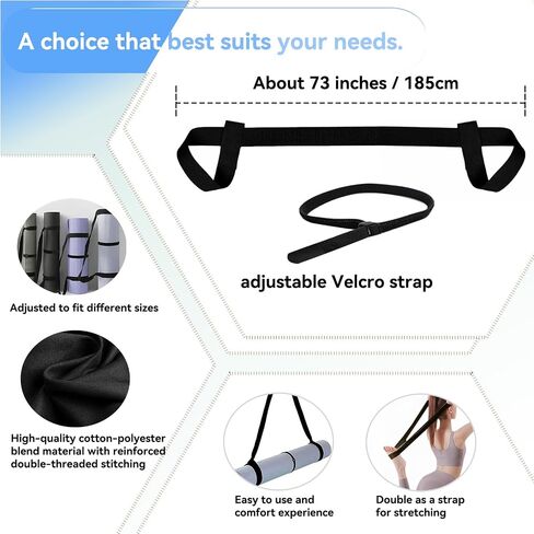 Adjustable Yoga Mat Strap Carrier, Thick Wide Yoga Mat Holder with Hook-and-loop fastener for yoga enthusiast, Travel Gym, Black Non-Slip Yoga Straps for Carrying Mats in Saudi Arabia