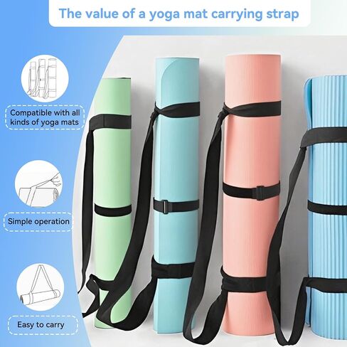 Adjustable Yoga Mat Strap Carrier, Thick Wide Yoga Mat Holder with Hook-and-loop fastener for yoga enthusiast, Travel Gym, Black Non-Slip Yoga Straps for Carrying Mats in Saudi Arabia