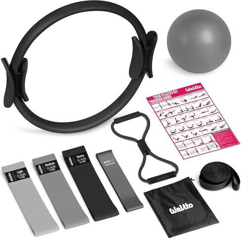 WALITO Pilates Ring Set for Women, Home Pilates Equipment Kit with Resistance Bands, Figure 8 Workout Bands, Magic Circle, Mini Ball, Compact Toning Fitness Essentials Starter Set Accessories Gift in Kuwait