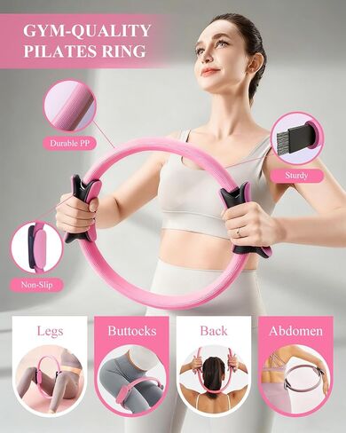 Home Workout Pilates Kit for Women, Better me Pilates Ring and Ball Set Essentials Equipment, with 5 Resistance Bands, Massager Roller, Yoga Starter Accessories for Toning Arms, Thighs & Core in Saudi Arabia