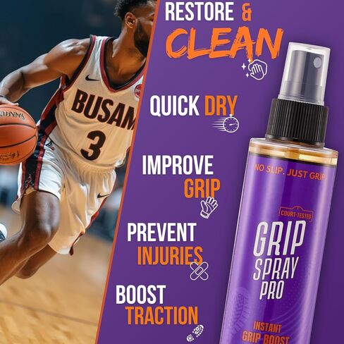 Basketball Grip Spray Pro – 2-in-1 Non-Slip Spray for Basketball Shoes & Grips | Boost Traction & Rejuvenate Soles | Essential Basketball Gear & Court Performance – 4oz in Saudi Arabia