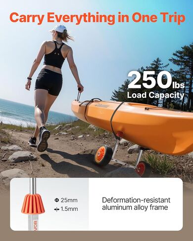 VEVOR 250 lbs Kayak Cart, Canoe Cart Dolly with 7.5-inch Solid Rubber Tires & Kickstand, Assembles & Disassembles Within Seconds, Paddle Board Trolley for Kayaks, Canoes, Paddleboards in Saudi Arabia