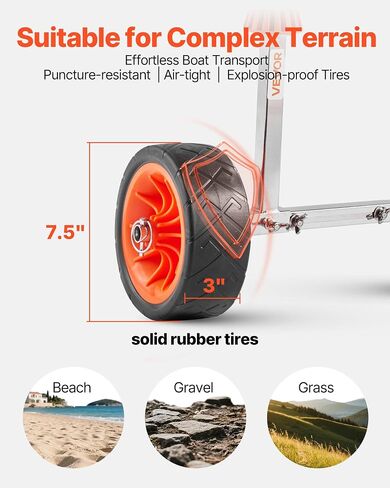VEVOR 250 lbs Kayak Cart, Canoe Cart Dolly with 7.5-inch Solid Rubber Tires & Kickstand, Assembles & Disassembles Within Seconds, Paddle Board Trolley for Kayaks, Canoes, Paddleboards in Saudi Arabia