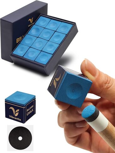 طباشير Pro Pool Cue، طباشير بلياردو قياسي للبطولة، 12 مكعب/صندوق مع صندوق تخزين للسفر، غبار منخفض، كثيف للغاية، مناسب للسنوكر/حمام السباحة/8 كرات in Kuwait