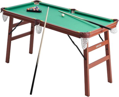 VEVOR Folding Pool Table,Portable Billiards Tables, Foldable Space-Saving Entertainment Game Set Includes Ball, Cue, Rack, Chalk, Brush, Brown with Bule Cloth, for Family Use, Recreation Room in Saudi Arabia