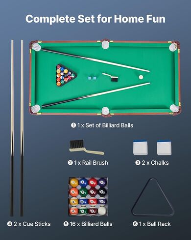 VEVOR Folding Pool Table,Portable Billiards Tables, Foldable Space-Saving Entertainment Game Set Includes Ball, Cue, Rack, Chalk, Brush, Brown with Bule Cloth, for Family Use, Recreation Room in Saudi Arabia