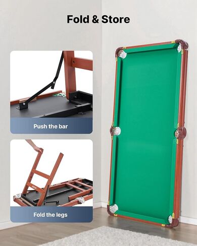 VEVOR Folding Pool Table,Portable Billiards Tables, Foldable Space-Saving Entertainment Game Set Includes Ball, Cue, Rack, Chalk, Brush, Brown with Bule Cloth, for Family Use, Recreation Room in Saudi Arabia