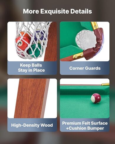 VEVOR Folding Pool Table,Portable Billiards Tables, Foldable Space-Saving Entertainment Game Set Includes Ball, Cue, Rack, Chalk, Brush, Brown with Bule Cloth, for Family Use, Recreation Room in Saudi Arabia