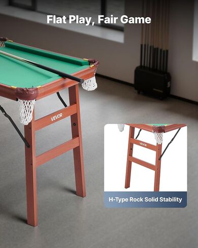 VEVOR Folding Pool Table,Portable Billiards Tables, Foldable Space-Saving Entertainment Game Set Includes Ball, Cue, Rack, Chalk, Brush, Brown with Bule Cloth, for Family Use, Recreation Room in Saudi Arabia