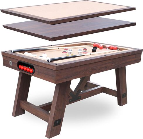 Freetime Fun 54" Bumper Pool Table for Adults and Kids Game Room, Poker Table Top, Comes with 2 48-in Cues, 10 Balls, and More, Sturdily Built (Espresso) in Kuwait