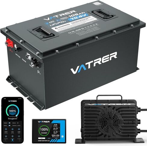 51.2V 105Ah Lithium Golf Cart Battery, Built-in Smart 200A BMS, with Touch Monitor & Mobile APP, VATRER POWER 4000+ Cycles Rechargeable LiFePO4 Battery, Max 10.24kW, Perfect for Golf Carts in Saudi Arabia