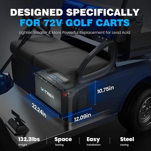 51.2V 105Ah Lithium Golf Cart Battery, Built-in Smart 200A BMS, with Touch Monitor & Mobile APP, VATRER POWER 4000+ Cycles Rechargeable LiFePO4 Battery, Max 10.24kW, Perfect for Golf Carts in Saudi Arabia