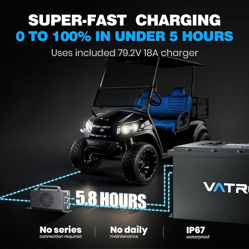 51.2V 105Ah Lithium Golf Cart Battery, Built-in Smart 200A BMS, with Touch Monitor & Mobile APP, VATRER POWER 4000+ Cycles Rechargeable LiFePO4 Battery, Max 10.24kW, Perfect for Golf Carts in Saudi Arabia