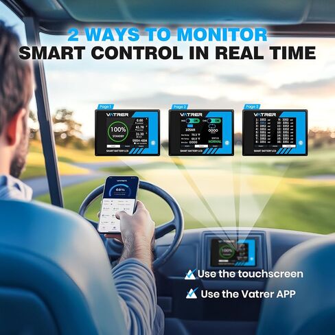 51.2V 105Ah Lithium Golf Cart Battery, Built-in Smart 200A BMS, with Touch Monitor & Mobile APP, VATRER POWER 4000+ Cycles Rechargeable LiFePO4 Battery, Max 10.24kW, Perfect for Golf Carts in Saudi Arabia