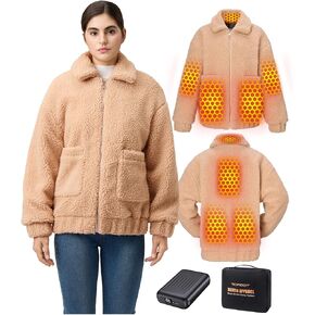 Topdot Graphene Sherpa Heated Jacket for Women with 18400mAh 12V Battery pack, Fleece Faux Jackets with 8 Heating Zones in Saudi Arabia