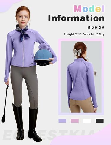 FitsT4 Sports Girls Fleece Equestrian Shirt Horse Riding Jacket Fall Winter Warm Horseback Riding Shirts Athletic Outwear in Saudi Arabia