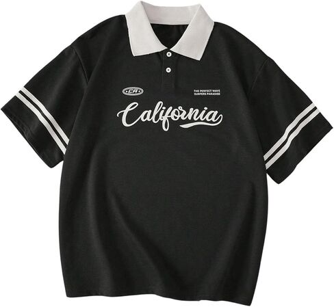 Verdusa Women's Rugby Shirt Short Sleeve Jersey Shirts Collared Button Down Tees Graphic Tee Tops in Saudi Arabia