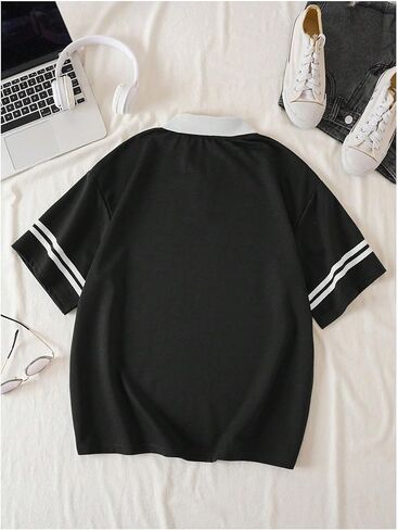 Verdusa Women's Rugby Shirt Short Sleeve Jersey Shirts Collared Button Down Tees Graphic Tee Tops in Saudi Arabia