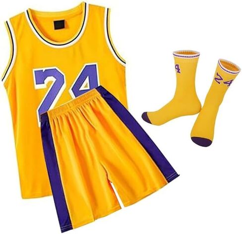 #24 Boys Basketball Jerseys 3PCS Athletic Training Uniforms Tank Top Shorts Socks Sets Gift for Kids Girls Fans Teens Youth in Saudi Arabia