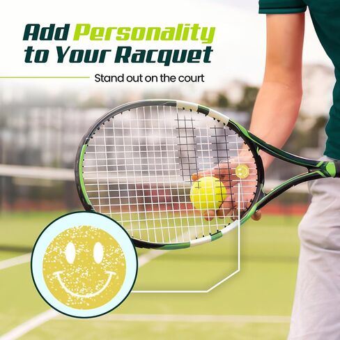 Tennis Racket Dampener - Glitter Smiley Face Designs - Vibration & Noise-Reducing Tennis Shock Absorber for Racquets - Secure, Easy-Install Accessories for Players of All Levels in Kuwait