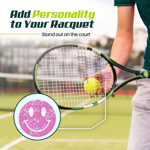 مرطب مضارب التنس - تصميمات وجه مبتسم لامعة - ممتص صدمات التنس للمضارب لتقليل الاهتزاز والضوضاء - ملحقات آمنة وسهلة التركيب للاعبين من جميع المستويات in Kuwait