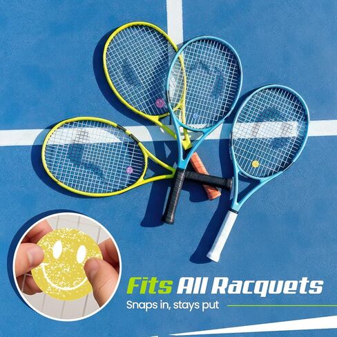 Tennis Racket Dampener - Glitter Smiley Face Designs - Vibration & Noise-Reducing Tennis Shock Absorber for Racquets - Secure, Easy-Install Accessories for Players of All Levels in Kuwait