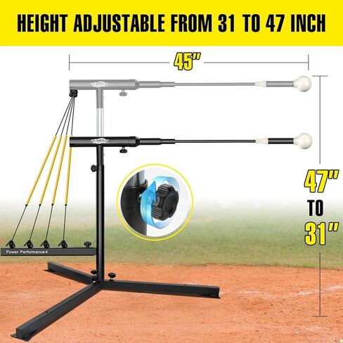 Baseball Swing Trainer with 4 Power Bands,Auto Reset Baseball Hitting Trainer,Softball Swing Trainer,Height Adjustable 31-47 inches Baseball Training Equipment Improve Power,Speed in Saudi Arabia