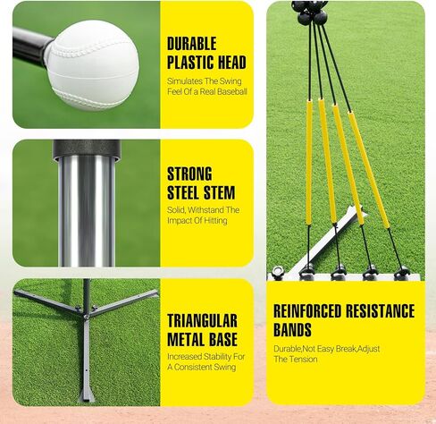 Baseball Swing Trainer with 4 Power Bands,Auto Reset Baseball Hitting Trainer,Softball Swing Trainer,Height Adjustable 31-47 inches Baseball Training Equipment Improve Power,Speed in Saudi Arabia