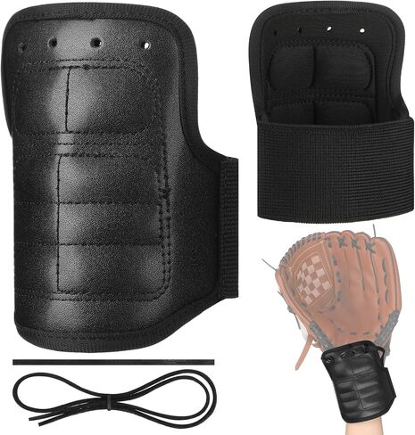 Soulchen Baseball Wrist Guard with Strap Leather Protective Shield for Right and Left Hand Catchers Mitt for Adult Baseball Accessory Supplies in Saudi Arabia