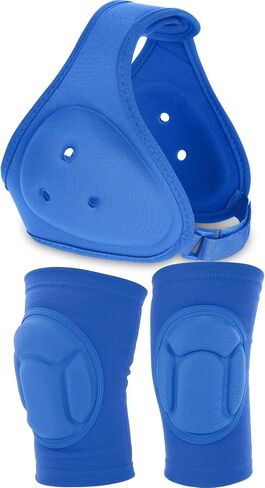 Wrestling Headgear for Kids Youth with Protective Knee Pads Soft Grappling Headgear Wrestling Ear Protection Thick Sponge Anti Slip Knee Sleeve for Sparring Brazilian Jiu Jitsu in Saudi Arabia