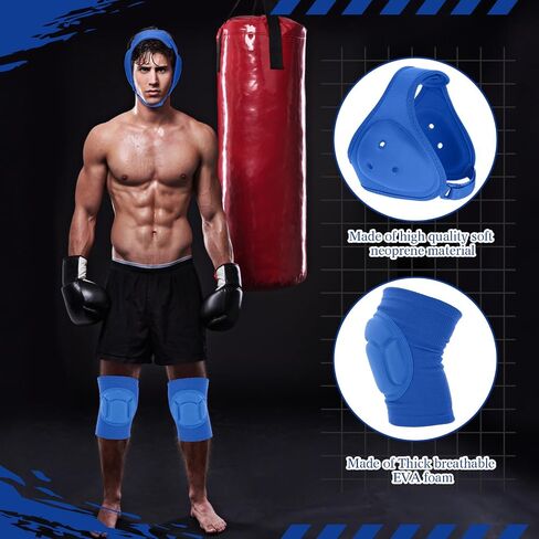 Wrestling Headgear for Kids Youth with Protective Knee Pads Soft Grappling Headgear Wrestling Ear Protection Thick Sponge Anti Slip Knee Sleeve for Sparring Brazilian Jiu Jitsu in Saudi Arabia